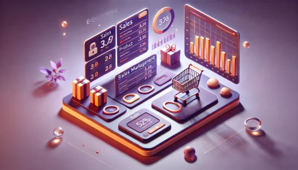 Dashboard profesional de e-commerce mostrando análisis de ventas y gestión de productos con interfaces modernas en púrpura y naranja